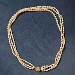 Triple Strand Pearl Beaded Necklace & Bracelet Set